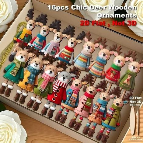 Ensemble de 16 décorations de Noël en bois avec rennes, cordelette de suspension, style rustique, pour mur, jardin ou porte. (1/5)