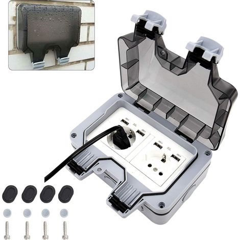 Prise USB Encastrable Prise Etanche Exterieur avec Interrupteur IP66 Double Murale Anti-Poussière (1/5)