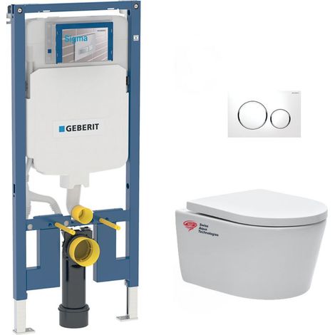Pack WC bati-support Geberit + WC Swiss Aqua Technologies sans bride + abattant + Plaque (SLIMSATCSP