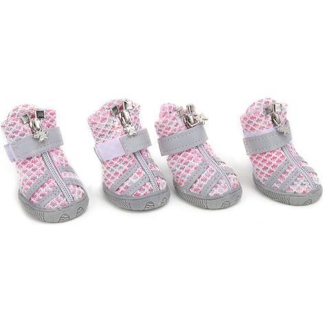 Lot de 4 chaussures pour chien, légères, respirantes et antidérapantes, pour chiens de petite, moyenne et grande taille (couleur poudre, taille 4). (1/5)