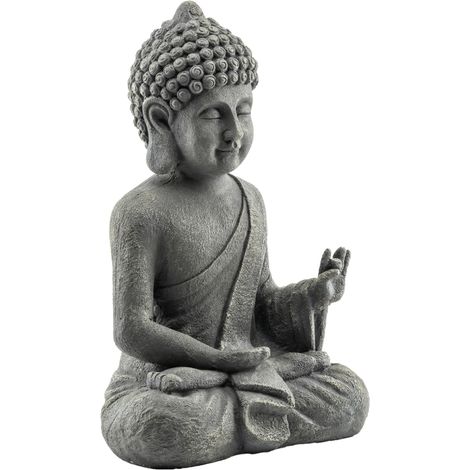 Statue de Jardin, Sculpture de Bouddha Assis en Oxyde de Magnésium, Décoration Spirituelle 32 x 23 x 51 cm, Gris Foncé (1/5)