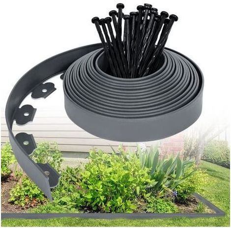 NALOOKAMIC Bordure de Pelouse en Plastique 10m - Flexible Bordure de Jardin avec 30 Piquets d'ancrage Bordure de Gazon Décorative de Jardin, Gris (1/5)