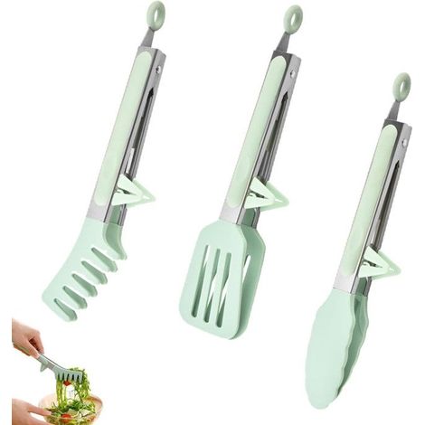 3 pièces, pince cuisine inox avec embouts silicone, pince barbecue résistante à la chaleur, pour steaks et buffets (1/5)