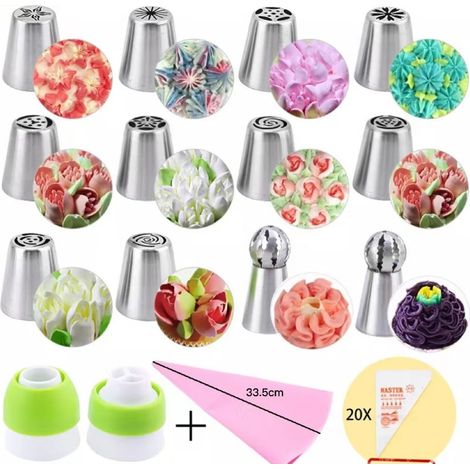 Punte per sac à poche in acciaio inox 304 - Stampi per biscotti e dessert - Set di punte per sac à poche - Set completo di strumenti per la decorazione di dolci (1/2)