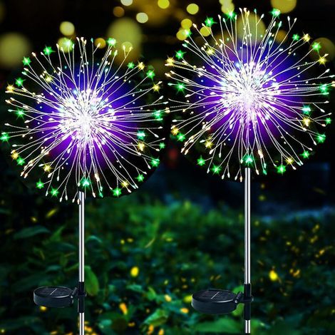 MINKUROW Solarleuchte für Garten im Freien, 2 Stück 120 LED Solar Feuerwerk Gartendekoration, Solar Gartenpfahl Lichter Löwenzahn Wasserdichte Gartenbeleuchtung für Rasen Balkon Terrasse Dekoration (M