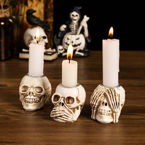 Kerzenhalter in Form einer Skeletthand, Teelicht aus Kunstharz, gotische Dekoration, Vintage-Totenkopf-Halter für Schlafzimmer, Wohnzimmer, Halloween. (1/4)