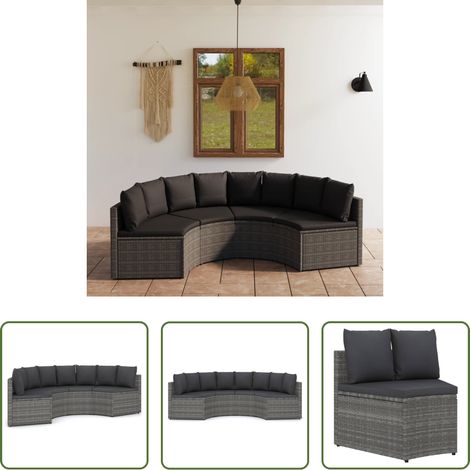 vidaXL Canapé en résine - Salon de jardin 4 pcs avec coussins Résine tressée Gris (1/5)