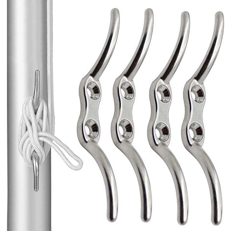 Taquet d'Amarrage - Lot de 4 - Acier Inoxydable - Fixation Robuste pour Cordages - Bateaux et Stores - 110 mm Argent (1/5)