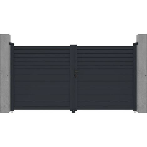 Cancello elettrico battente a persiana L305 x H166 cm in Alluminio Antracite - VIAZO