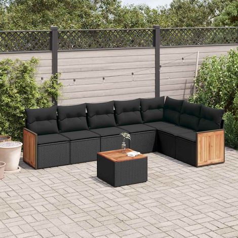 vidaXL Salon de jardin 8 pcs avec coussins noir résine tressée (1/5)