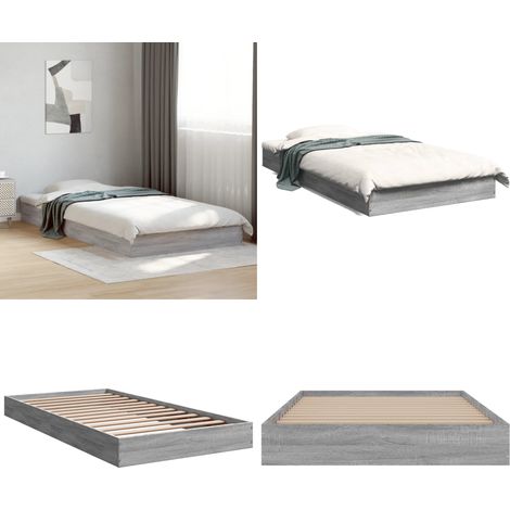 Estructura de cama madera de ingeniería gris Sonoma 100x200 cm - Estructura de cama - Cama de ingeniería