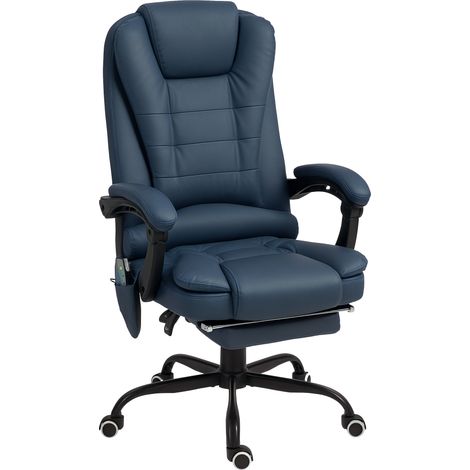 Fauteuil massant ergonomique, chaise de bureau à hauteur réglable, dossier inclinable, télécommande filaire, bleu (1/5)