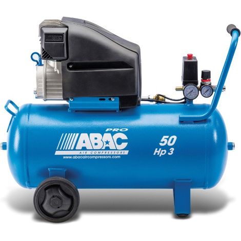 Abac – Compresseur à piston lubrifié 3CV 230V Mono 10 bar 50L – Débit 18,6 m3/h – Cylindre fonte – Démarrage direct – 100% mobile (1/2)