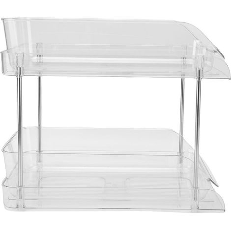 Organisateur coulissant sous évier, multifonctionnel, empilable, transparent, gain de place, étagère de rangement pour animaux de compagnie, 2 niveaux, pour salle de bain et cuisine. (1/5)