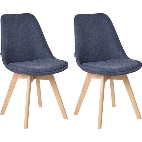 Lot de 2 Chaises en Tissu et Bois de Hêtre pour Salle à Manger Bleu Foncé Dakota (1/5)