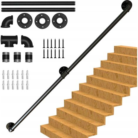 Rambarde d'escalier avec poignée, noir mat, diamètre 30 mm, 150 cm (1/3)