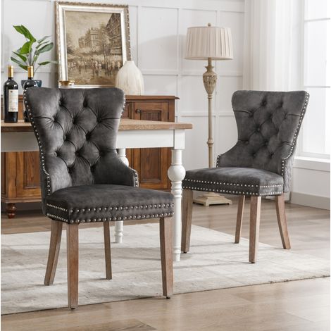 Stuhl Esszimmerstuhl Verstellbar 53 cm Samt Grau OKMYHOME (1/5)