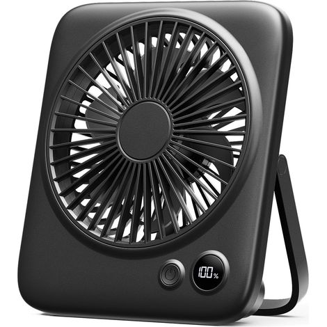 Petit ventilateur de table, ventilateur portable, léger et silencieux, rechargeable, 4 vitesses, pliable à 180°, noir (1/5)