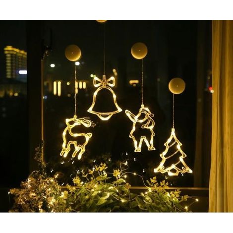 1 pièce Led lumières décoratives de noël fenêtre ventouse lumières cloches arbre de noël wapiti noël événement fête atmosphère lumières