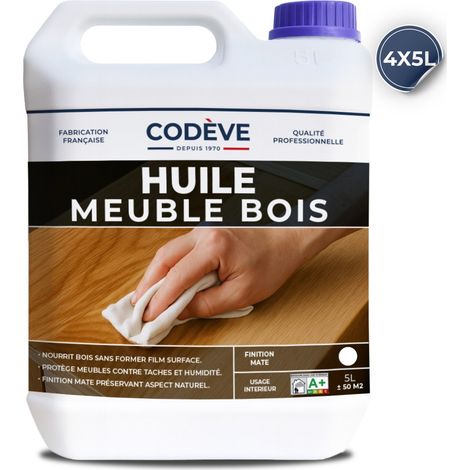 Huile Meuble Bois - 4x5 L - Codeve Bois - Chêne doré - Pour La Déco De Votre Meuble, Table, Buffet, Commode Ou Armoire Bois.