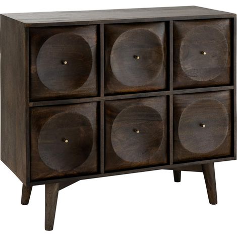 Commode 6 Tiroirs en Bois "Circle" 99cm Marron Foncé