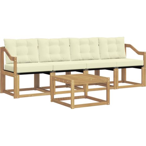 Set di divani da esterno con cuscino 5 pz Salotto da Giardino Bianco e Crema (1/5)