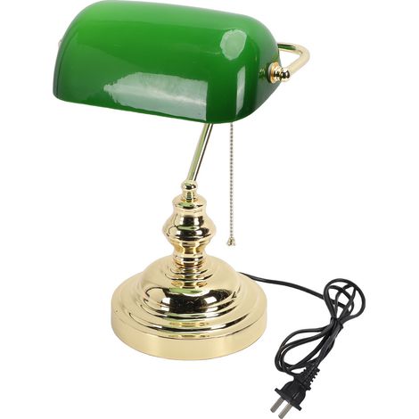 Lampe de bureau style banquier en verre vert vintage avec interrupteur à chaînette et base E27 pour éclairage d'ambiance chaleureux (1/5)