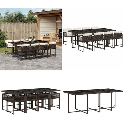 Set comedor para jardín 9 pzas y cojines ratán sintético marrón - Sillas de jardín - Cojines para sillas
