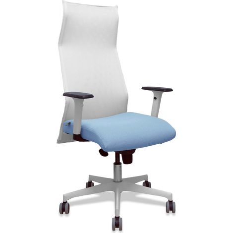 Poltrona Sahuco white bali sky blue braccioli bianchi base bianca ruote bianche parquet 65mm