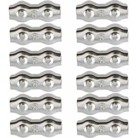 Serre-câble , Serre Cable Acier 3mm 12 Pièces Serre Câbles Duplex Pince de Câble Acier inoxydable 304 D'agrafe de Câble,Câble Poignées pour 2mm Câble Métalliques Pince À Câble Corde à Linge,AAFGVC (1/4)