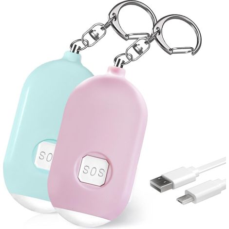 2 Alarme personnelle, Rechargeable USB, 130 dB, LED urgence, Clé de sécurité pour femmes enfants