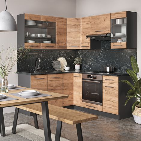Cuisine en angle Fame-Line, Chêne doré/anthracite, 160 x 190 cm , PT Anthracite, Vicco