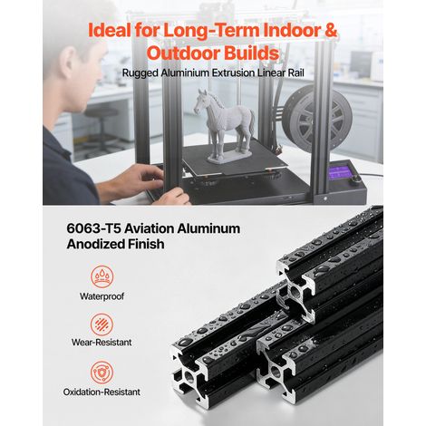 Profilé Aluminium Extrudé 2020 10 PCS Profilé Alu Anodisé 1220 mm Rainure en T Standard Européen pour Châssis d'Imprimante 3D, Mach… (1/5)