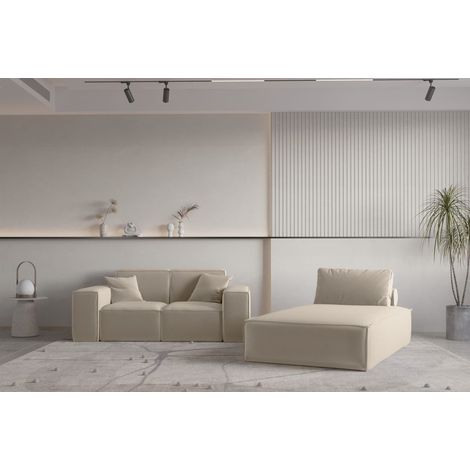 Sofa Set 2-teilig Sezlong und Sofa 2-Sitzer CELES PREMIUM Stoff Opera Velvet Beige (1/4)