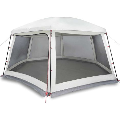 Tente piscine toit amovible parois maille gris 618x532 cm