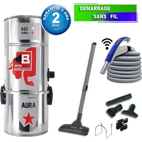 Aspirateur central type ALDES, OTTO BULL AURA 300 INOX (jusqu’à 300 m²) + set accessoires - Garantie 2 ans