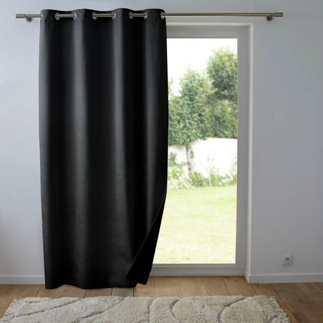 Rideau thermique phonique 140 x 260 cm 100% occultant/velours relief shadow Noir (1/5)