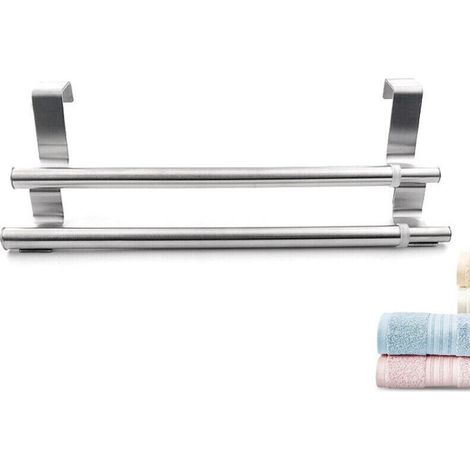 Double, Porte Serviette en Acier Inoxydable pour Portes et Placards, Porte-Torchons Double avec Installation Facile, sans Perçage- Largeur Extensible, Dimensions: 25-40 x 8 x 9 cm (1/5)