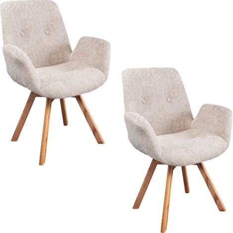 Set di 2 sedie design SORRANO girevoli a 360° in tessuto bouclé beige e gambe in rovere chiaro (1/5)