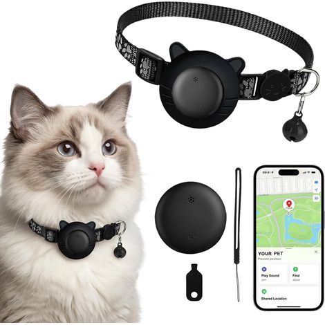 Collier GPS Chat et Chien Double Système Traceur GPS sans Abonnement Étanche IP67 Suivi en Compatible iOS Android Bande Réfléchissante Noir (1/5)