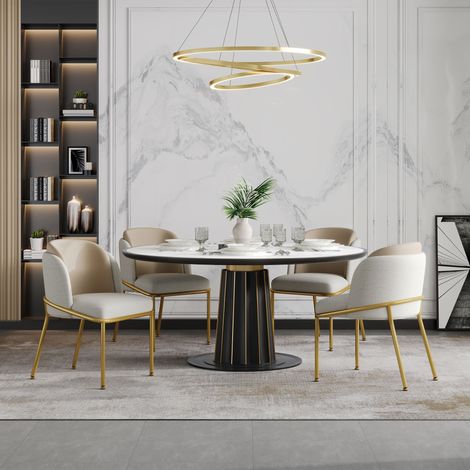 Lot de 4 chaises de salle à manger beige en PU, dossier ergonomique, pieds inclinés en métal, patins réglables, 55 x 55 x 85 cm (1/5)