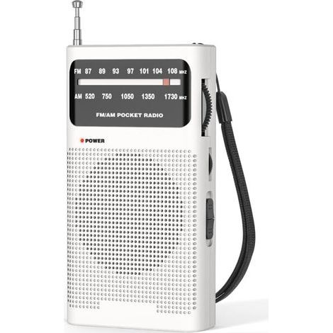 Petite radio, radio FM/AM portable, radio à batterie de poche, excellente réception et qualité sonore, blanc (1/5)