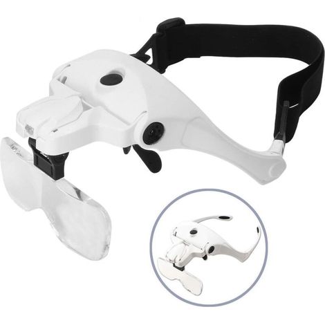 Loupe avec Lumière pour Travaux Rapprochés, Rechargeable Visière Loupe Montée sur Tête avec 2 LED (1/5)