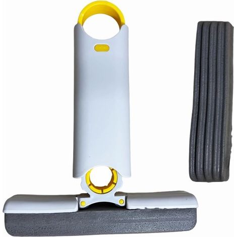 Mini balai absorbant - Tête éponge, essorage manuel - Convient pour la cuisine, la salle de bain, etc. - 1 manche, 2 têtes de balai (1/5)