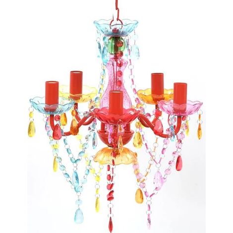 Lustre en cristal avec 5 ampoules multicolores