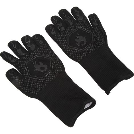 Gants de barbecue ignifugés résistants à la chaleur jusqu'à 800 °C, en silicone double face, grande taille, pour la cuisson au four et au barbecue, noirs. (1/5)
