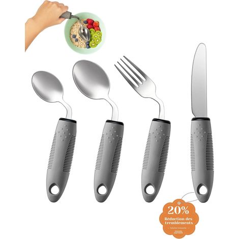 Ensemble de Couverts Adaptés - Angle de 42°, Couverts Lestés 85g pour Parkinson, Tremblements et Arthrite - Aide à l'Alimentation Ergonomique Facile à Saisir (1/5)