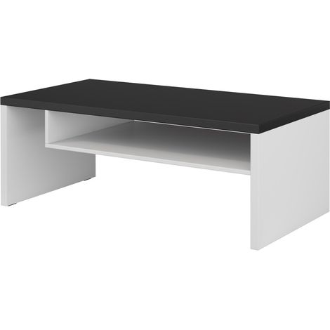 Tavolino basso HAVANA – Bianco opaco e nero – Piano nero opaco – Con nicchia – Design moderno (1/4)