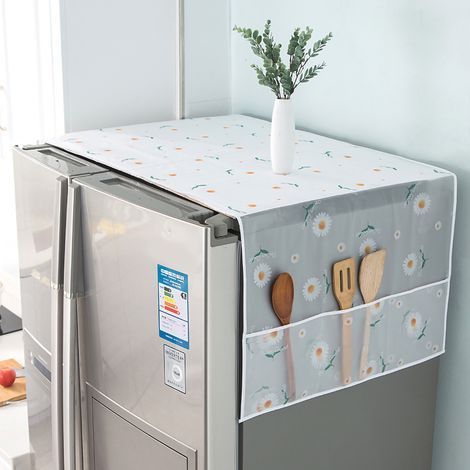 Wasserdichte PEVA-Kühlschrankabdeckung, maschinenwaschbar, mit 3 Taschen, Chrysanthemenmuster, 54 x 130 cm