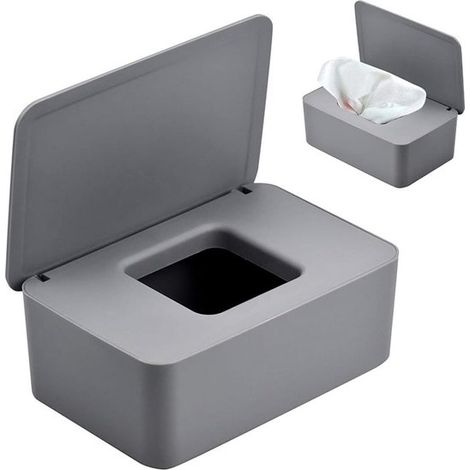 Boîte à lingettes bébé en plastique, distributeur et boîte de rangement avec tiroir, grande capacité, style japonais, gris (1/5)